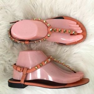 Balenciaga Women's Pink Studded T-Bar Sandals Siz… - image 1